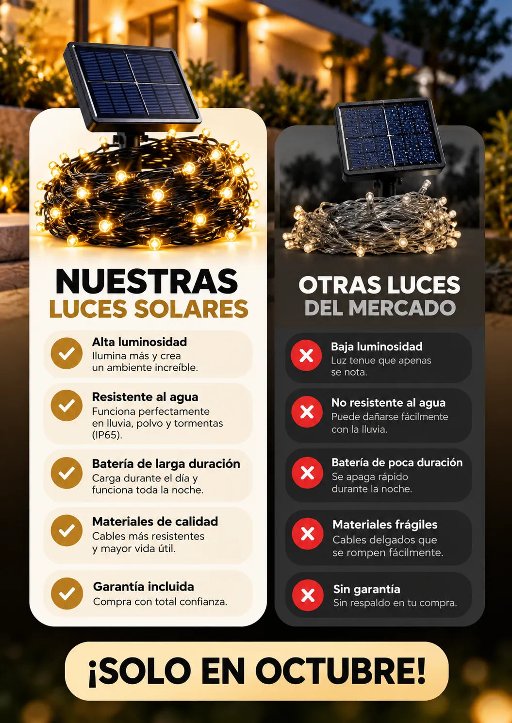 Compra 1 Lleva la 2 Gratis - 20 METROS (200 Bombillos) Luces Solares Navideñas ALTA LUMINOSIDAD