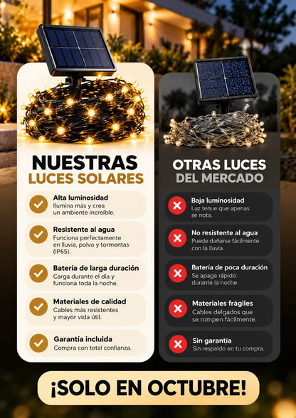 Compra 1 Lleva la 2 Gratis - 20 METROS (200 Bombillos) Luces Solares Navideñas ALTA LUMINOSIDAD