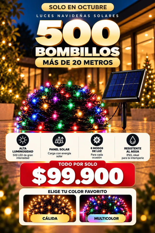 Luces Solares Navideñas (500 BOMBILLOS + 20 METROS ) | OFERTA SOLO OCTUBRE