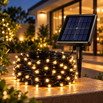 Luz Solar Navideña 10 Metros ( 100 bombillos ) de Alta Luminosidad